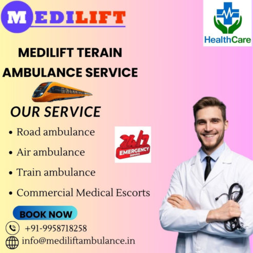 Medilift train ambulance in Ranchi provides a medical transport system.